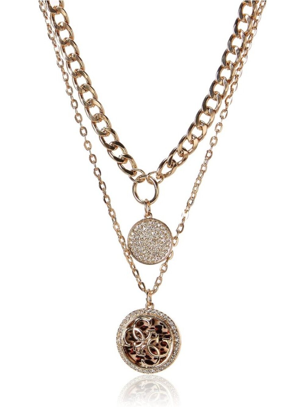 Double Layer Coin Pendant Chain Necklace Set - Goldtone Fashion Jewelry